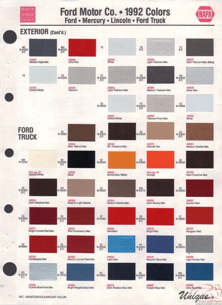 1992 Ford Paint Charts Sherwin-Williams 2